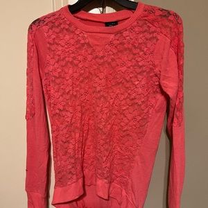Coral lace sweater. Super cute
